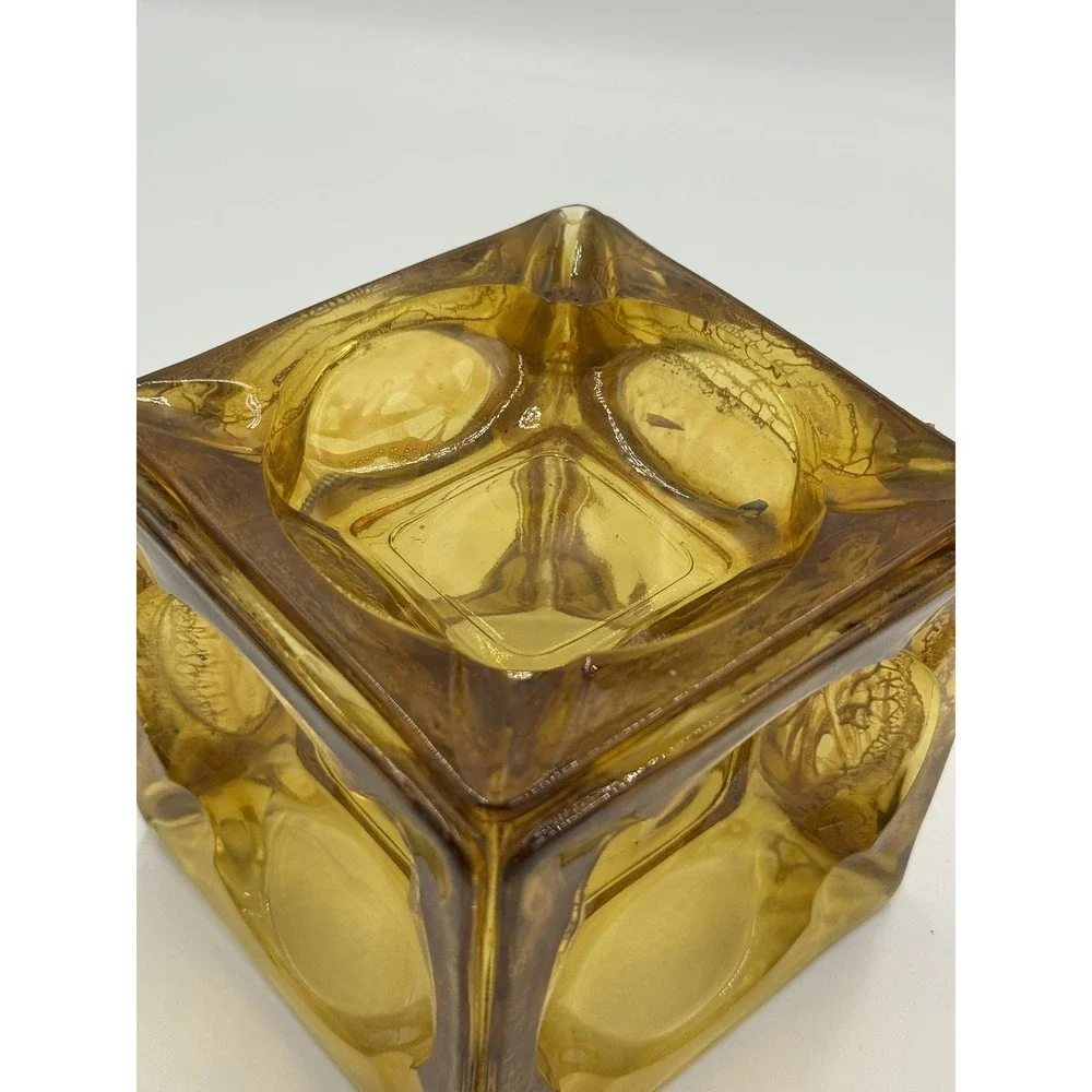 Art Glass Ashtray Amber Vase Planter Candle Holder Sculpture 5